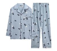 Pyjama en Coton Homme Manches Longues Coton Fin Plaid Grande Taille Décontracté Portable Vêtements de Maison Costume Peignoir Homme Forex, S, 4XL