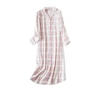Pyjama long à carreaux, pyjama pour femme à manches longues chaud, revers boutonné avec poche poitrine, coton d'hiver grande taille, vêtements de maison, chemise de nuit élégante, Blanc., L