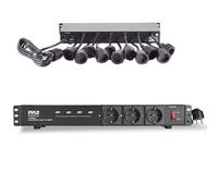 Pyle Multiprise Rack 1U 12 Prises - PDU avec 3 Prises Frontales, 4 Ports USB 5V/2A, Disjoncteur 15A, Câble 4,5 m, Boîtier Métal, pour Serveurs, Studio & Installation