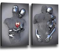 PYNVDD 3D Amoureux Sculpture Affiche Métal Figure Statue Art Toile Peinture Romantique Abstrait Affiches et Impressions Salon Moderne Décoration De La Maison - Sans Cadre (2 pcs-50 x 70 cm)