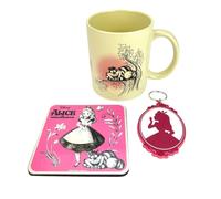 Pyramid International Alice au pays des merveilles Coffret cadeau avec mug, sous-verre et porte-clés dans une boîte cadeau (design vintage) 325 ml - Produit officiel