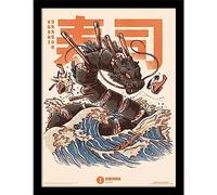 Pyramid International Illustrata Tableau encadré en bois - Dragon Sushi 30x40 centimètre - Style Japonais authantique pour fans et passionés de japan culture
