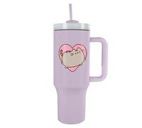 Pyramid International Pusheen Heart Gobelet de 1200 ml avec paille et couvercle, isolation sous vide à double paroi, garde au froid jusqu'à 11 heures et au chaud jusqu'à 7 heures, sans BPA