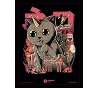 Pyramid International - Toile encadré - Ilustrata - Catzilla - Cadre inclus - Idée cadeau anniversaire - 30x40 - Licence officielle