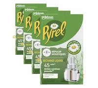 Pyrel Recharge Diffuseur Électrique Liquide - Répulsif Moustiques 45 Nuits - Sans Parfum - 1 Recharge (Lot de 4)