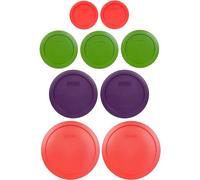 Pyrex (2) 7202-PC 1 tasse rouge, (3) 7200-PC 2 tasses vert pelouse, (2) 7201-PC 4 tasses violettes et (2) couvercles rouges 7402-PC 6/7 tasses - Fabriqué aux États-Unis