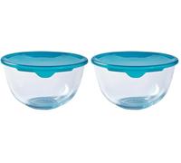 Pyrex Bol 2 l avec couvercle en verre borosilicate résistant aux taches, Transparent, Vert (Lot de 2)