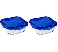 PYREX - Cook & go - Boîte Carrée en Verre avec Couvercle Hermétique et Étanche Ø 16 cm - Cuisinez au Four, Conservez et Emportez (Lot de 2)