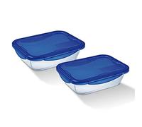 Pyrex Cook & Go Jeu de 2 boîtes rectangulaires avec Couvercle Transparent/Bleu 80/170 cl