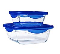 PYREX Cook & Go - Lot de 2 LunchBox Carrées - 0,8L et 1,9L - Verre Borosilicate - Compatible four, micro-ondes et lave-vaisselle - Made in France