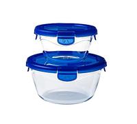 PYREX Cook & Go - Lot de 2 LunchBox Rondes - 0,7L et 1,6L- Verre Borosilicate - Compatible four, micro-ondes et lave-vaisselle - Made in France