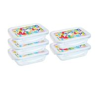PYREX Cook & Go - Lot de 5 LunchBox Rectangulaires - 0,8L - Verre Borosilicate - Compatible four, micro-ondes et lave-vaisselle - Made in France (Couvercle Multicolore)