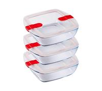 Lot de 3 lunch box - PYREX - Cook & Heat - Verre - Carré - Couvercle à valves vapeur spécial micro-onde - 1 L