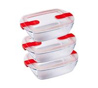Pyrex Cook & Heat - Lot de 3 Boites Rectangulaires Identiques - 1,1L - Verre Borosilicate - LunchBox - Couvercle Hérmétique spécial Micro-Onde - Made in France