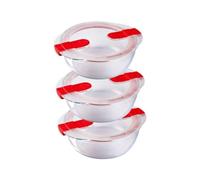 Pyrex Cook & Heat - Lot de 3 Boites Rondes Identiques - 1L - Verre Borosilicate - LunchBox - Couvercle Hérmétique spécial Micro-Onde - Made in France