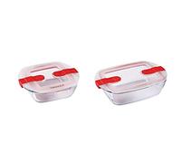 Pyrex - Cook&Heat - Plat Carré en Verre avec Couvercle Hermétique Spécial Micro-Ondes & Cook & Heat - Plat Rectangulaire en Verre avec Couvercle Hermétique Spécial Micro-ondes