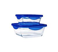 PYREX Ensemble de 2 Contenants Carrés - COOK & GO - Hermétiques - 0,8 L et 1,9 L