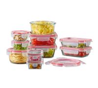 Pyrex Freshlock (Lot de 10) Ensemble de récipients de conservation en verre hermétiques de tailles variées, non toxiques, avec couvercles de verrouillage étanches sans BPA en plastique