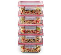 Pyrex Freshlock (Lot de 5, 4 tasses) Ensemble de bocaux en verre pour conservation des aliments, avec couvercles hermétiques et anti-fuites en plastique sans BPA, ensemble de conteneurs pour