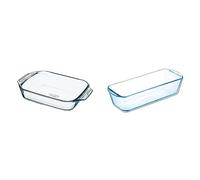 Pyrex - Irresistible - Plat à Four Rectangulaire en Verre, Transparent, 31 x 20 cm & Bake & Enjoy - Moule à Cake en Verre Ecru 28 x 12 x 8 cm
