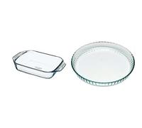 Pyrex - Irresistible - Plat à Four Rectangulaire en Verre, Transparent, 31 x 20 cm & Bake & Enjoy Mouleà tarte en verre haute résistance Blanc 28 x 28 cm 1,6 l