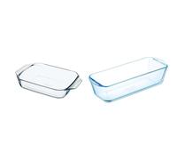 Pyrex - Irresistible - Plat à Four Rectangulaire en Verre, Transparent, 35 x 23 cm & Bake & Enjoy - Moule à Cake en Verre Ecru 28 x 12 x 8 cm