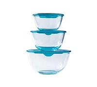 PYREX - Lot de 3 bols en verre résistants avec couvercle - 0,5L - 1L - 2L - Couvercles ergonomiques - Made in France