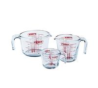 Pyrex - Lot de 3 Brocs Mesureur 0,25L + 0,5L + 1L - Verre Borosilicate - Gradué - Large Poignée pour prise en main facile - Made in France