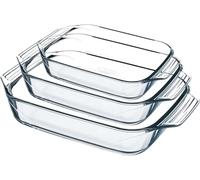 Pyrex - Lot de 3 Plats à Four - Rectangulaire - Larges poignées - Format Familial - Verre Borosilicate - Extrême Résistance - Made in France
