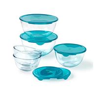 PYREX - Lot de 5 Bols/Saladiers avec Couvercles - 2x0,5L + 1x1L + 2x2L - Verre Borosilicate - Extrême Résistance - Compatible Lave-Vaisselle - Made in France