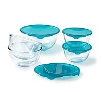 PYREX - Lot de 5 Bols/Saladiers avec Couvercles - 2x0,5L + 2x1L + 1x2L - Verre Borosilicate - Extrême Résistance - Compatible Lave-Vaisselle - Made in France