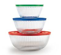 Pyrex Lot de 6 grands bols mélangeurs en verre sculptés de 1,3 l, 2,3 l et 4,5 l pour préparer et cuire des aliments, passe au lave-vaisselle, au micro-ondes et au congélateur
