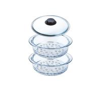 Pyrex - Double panier vapeur 20 cm et couvercle avec pommeau, cuisson vapeur, verre borosilicaté