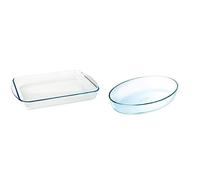 Pyrex Rôtissoire rectangulaire en verre, Blanc, 40 x 27 cm & Essentials - Plat à Four Ovale en Verre 26x18 cm