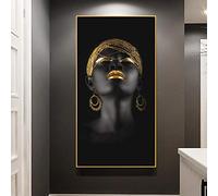 PYROJEWEL Art Africain Femme Noire avec Coiffe dorée peintures sur Toile Art Mural Fille Africaine Affiches Imprime Art Mural Cuadros 40x80 cm sans Cadre…