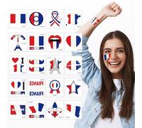 PYRUVAE 28 Pièces Tatouages Éphémères France, Kit Supporter France Bleu Blanc Rouge pour Fête Nationale et Foot, Autocollant France Drapeau Français Temporaire pour Visage et Corps