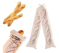 PYRUVAE Lot de 2 Sacs à Pain pour Baguette (16x64 cm) - Sac à Pain en Tissu Réutilisable avec Cordon de Serrage - Conservation Optimale du Pain et des Baguettes - Marron