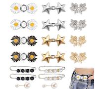 PYSEOSISE Tendeur de Taille de Pantalon, 12 Pièces Clip de Serrage de Pantalon, Pas De Couture Réglables Boutons Pour Jeans avec 6 Pièces Broche en Perles pour Femmes Pantalons Jupes