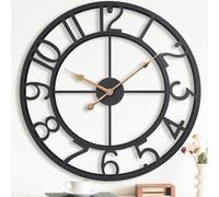Pytha Sight Grande Horloge Murale 75 cm, Horloge Murale Geante XXL Noire en Métal Design Moderne, Grands Chiffres Arabes, Silencieuse et Vintage, pour Salon, Cuisine, Chambre, Bureau, Cheminée