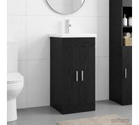 Pyvara Armoire de salle de bain avec lavabo, chêne noir, 42 x 40 x 84,5 cm, espace de rangement, armoire de salle de bain avec porte et tiroir pour invités WC et buanderie, peu encombrant et