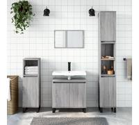 Pyvara Armoire de salle de bain gris Sonoma 30 x 30 x 190 cm avec 4 compartiments, 2 étagères ouvertes, montage de porte flexible et pieds en fer pour salle de bain, WC d'invités, buanderie, rangement