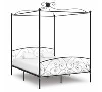 Pyvara Cadre de lit à baldaquin en métal noir 180 x 200 cm avec sommier à lattes, cadre de lit double stable pour chambre à coucher, convient pour rideaux et moustiquaire, design moderne