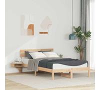 Pyvara Cadre de lit marron avec tête de lit 120 x 190 cm, pin massif, sommier à lattes, espace pour matelas, stable pour chambre à coucher, design moderne, confort pour 2 personnes