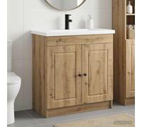 Pyvara Ensemble de meubles de salle de bain en chêne Artisan avec lavabo et robinet - 78,5 x 37,5 x 81 cm - Meuble de salle de bain avec étagère et boutons en métal - Pour salle de bain moderne