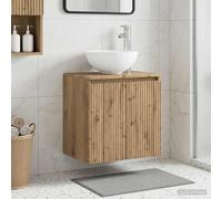 Pyvara Lavabo mural en chêne Artisan avec espace de rangement 49,5 x 41 x 64,5 cm, meuble de salle de bain avec tiroir et étagère, peu encombrant pour salle de bain, WC d'invités et buanderie