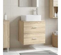 Pyvara Lavabo mural en chêne Sonoma 53 x 34,5 x 63 cm avec espace de rangement, tiroirs, étagère et poignées argentées pour salle de bain, WC d'invités, buanderie, meuble peu encombrant