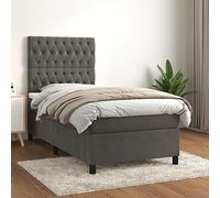 Pyvara Lit à sommier tapissier gris foncé avec matelas 100 x 200 cm, housse en velours, tête de lit réglable, ressorts ensachés, confort moyennement rigide, surmatelas inclus
