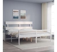 Pyvara Lit pour personnes âgées, en pin massif, 200 x 200 cm, blanc, avec tête de lit, lit de rangement avec sommier à lattes, peu encombrant, pour chambre à coucher et chambre d'amis