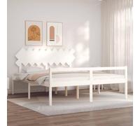 Pyvara Lit pour personnes âgées, en pin massif, blanc, super king size, 180 x 200 cm, avec tête de lit et sommier à lattes, lit de rangement pratique pour chambre à coucher et chambre d'amis