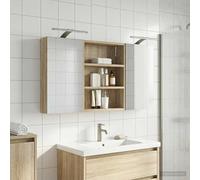 Pyvara Lot de 3 armoires de salle de bain - En bois - 100 x 10,5 x 50 cm - Montage mural avec miroir bidirectionnel et bande lumineuse LED - Espace de rangement avec étagères et portes pour salle de